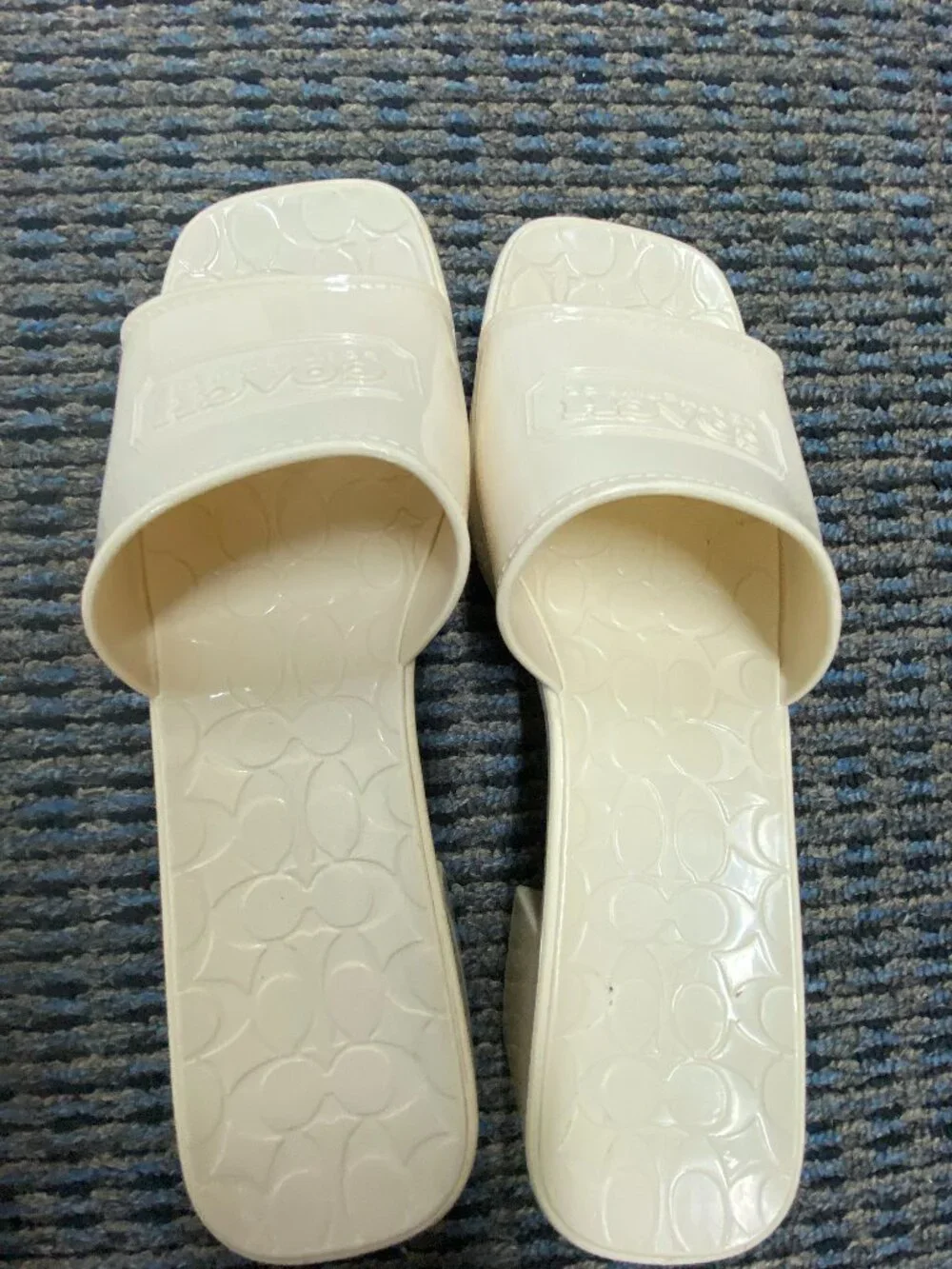 Coach Scarlett Rubber Block Heel Platform Slide Sandals Cream Women's Size 10